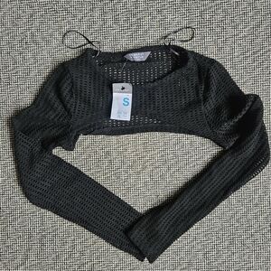 Black Mesh Long-Sleeve Top